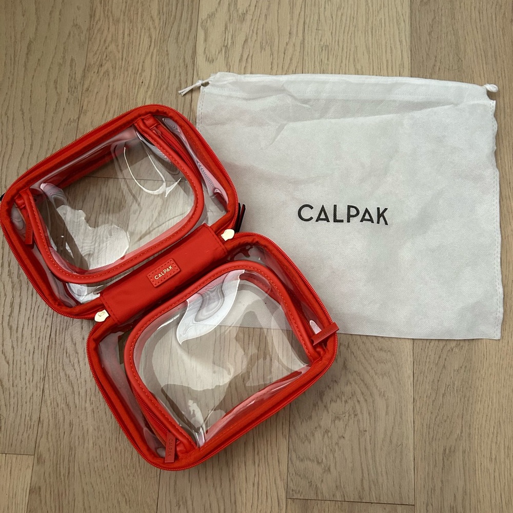 Calpak Small Clear Cosmetic Case in Papaya
